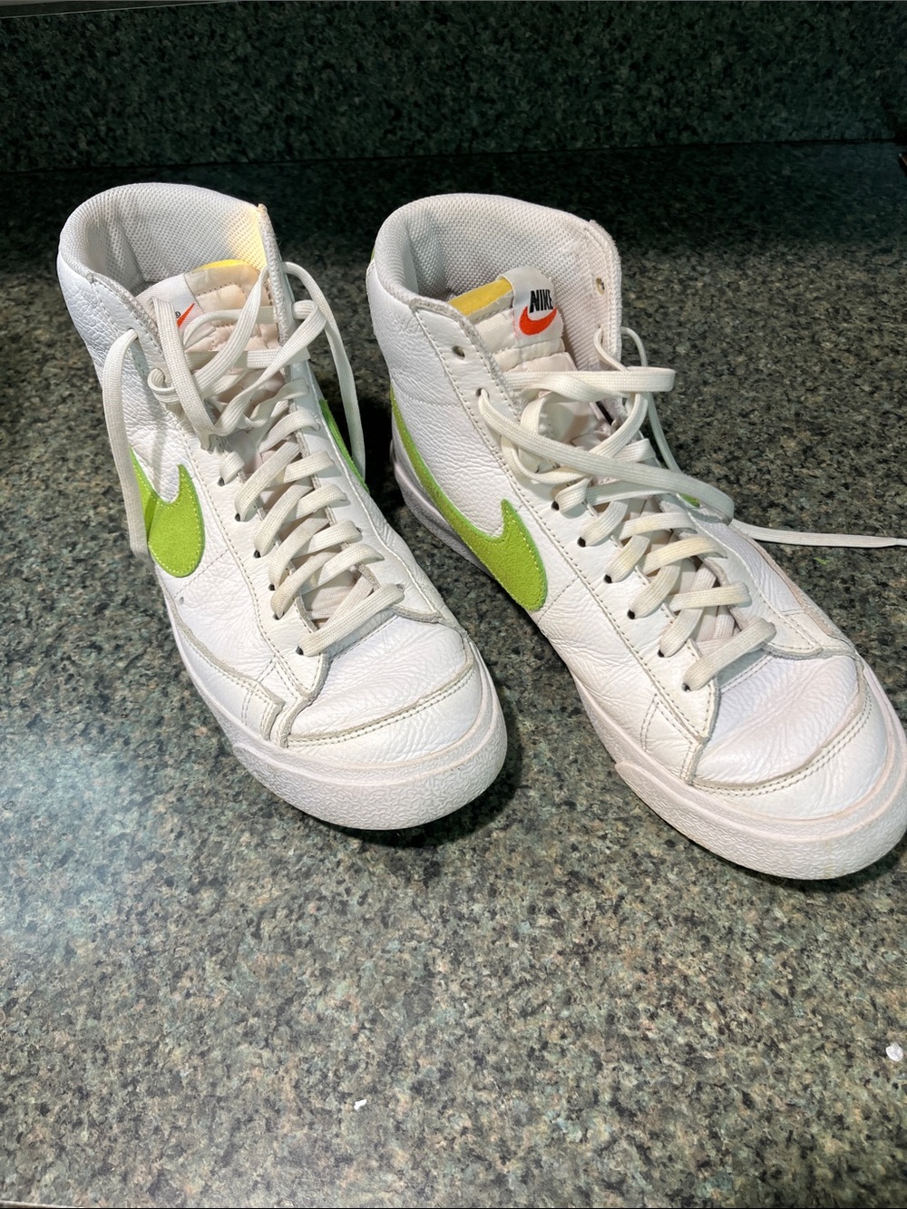Nike Bkazer White High-Top Sneakers with Neon Green Swoosh